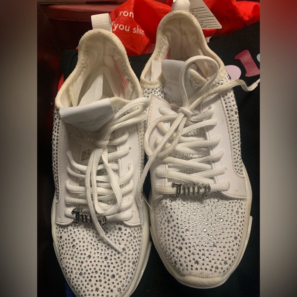 Juicy Couture Adana White Rhinestone Chunky Lace-Up Sneakers Size 6.5 - Picture 16 of 17